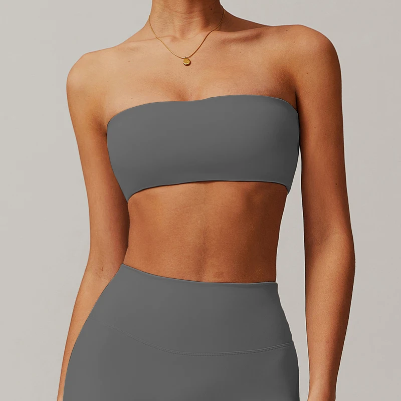 Strapless 스포츠 브래지어 체육관 탑 여성 빠른 건조 요가 의류 여성 튜브 탑 피트니스 가슴 랩 속옷 운동 브래지어 여성