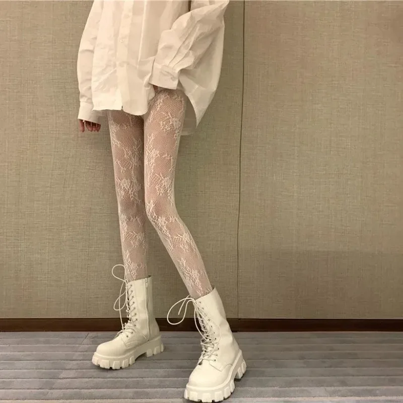 고딕 Fishnet 스타킹 블랙 스타킹 여성 섹시한 나일론 쉬어 팬티 스타킹 로리타 속이 빈 꽃 레이스 팬티 스타킹 코스프레 플러스 사이즈