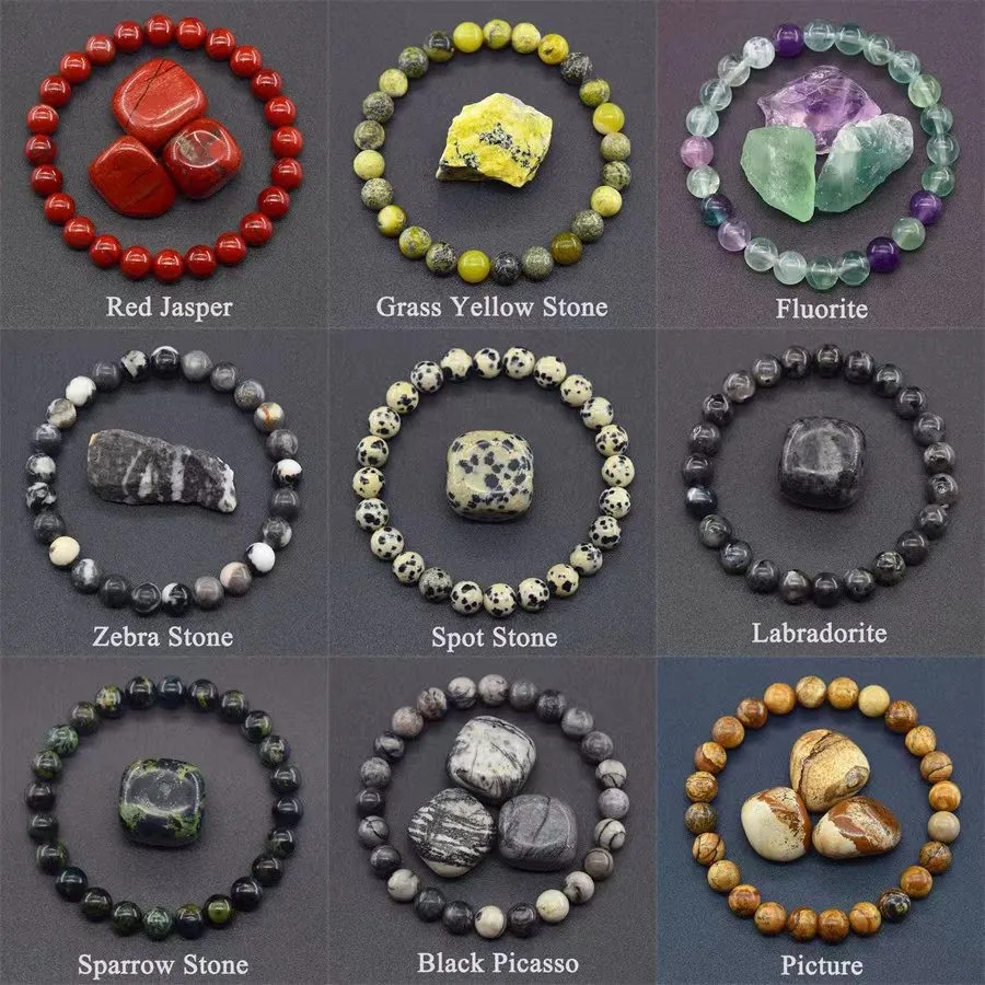 여성을위한 천연 석재 비즈 팔찌 남성 자수정 크리스탈 석영 마노 타이거 아이 탄성 팔찌 Reiki Healling Jewelry Gift