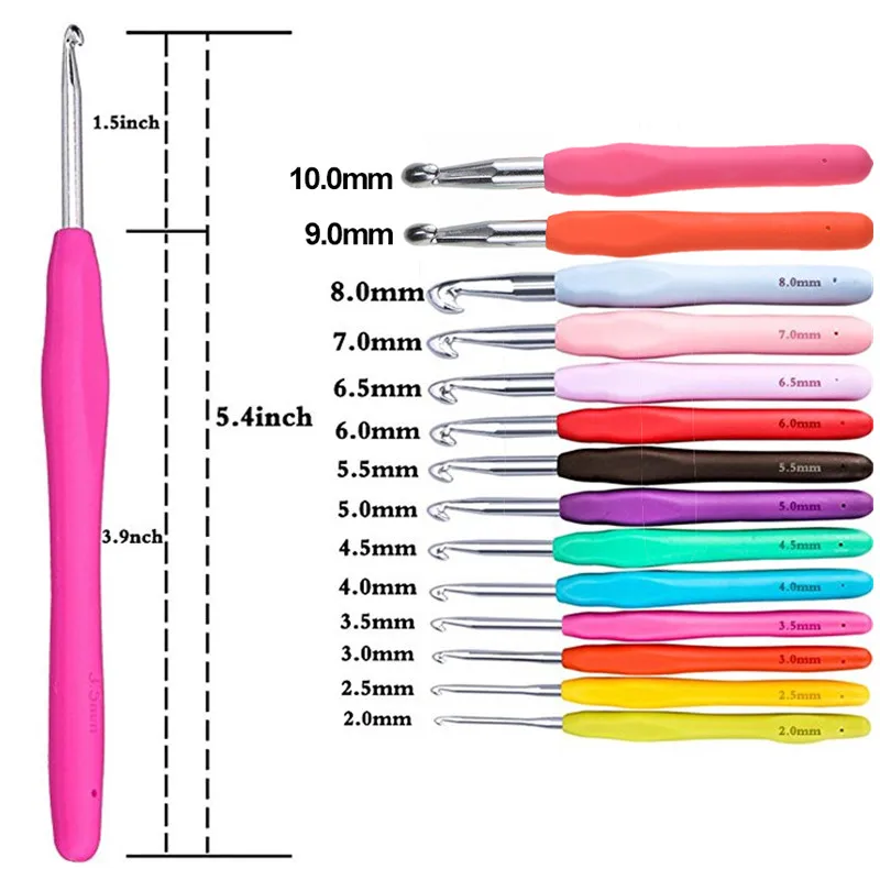 KOKNIT 1pcs 크로 셰 뜨개질 후크 믹스 크기 1.0mm ~ 10.0mm 소프트 핸들 뜨개질 후크 바늘 DIY 공예 원사 바느질 바늘 엄마 선물