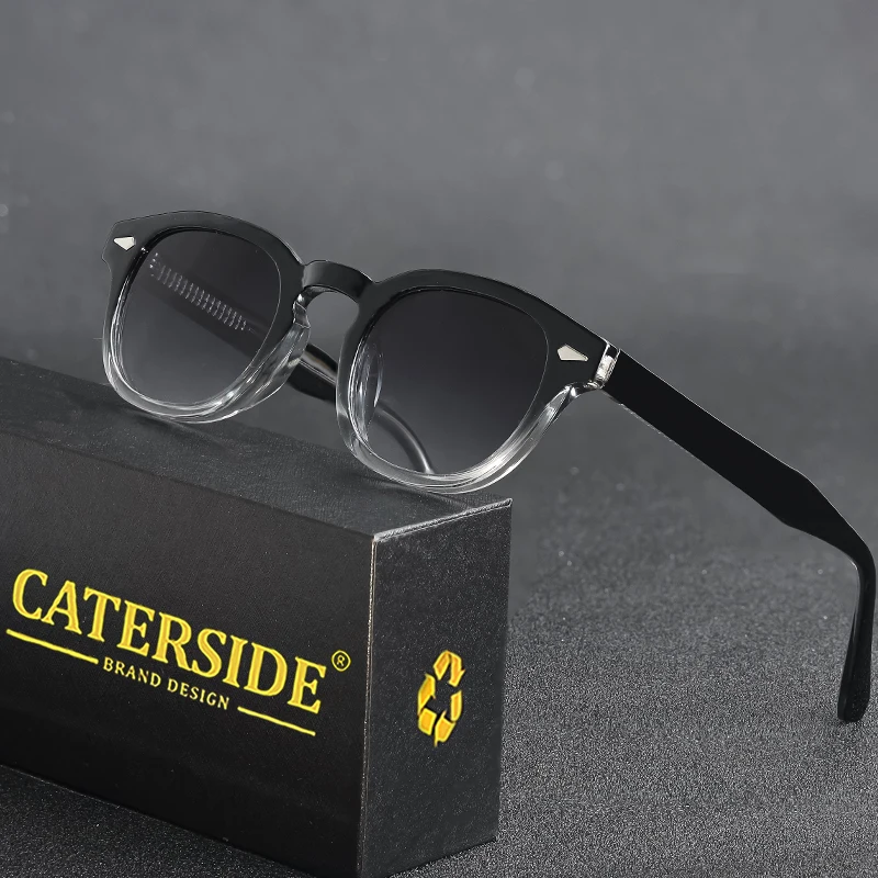 CATERSIDE 레트로 라운드 남자 선글라스 펑크 프로피온산 핀 템플 럭셔리 선글라스 여성 스포츠 레저 파티 안경 UV400