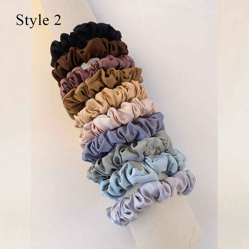 10 개/갑/팩 여성 다채로운 새틴 실크 Scrunchies 탄성 헤어 밴드 솔리드 컬러 도트 헤어 넥타이 포니 테일 홀더 헤어 액세서리