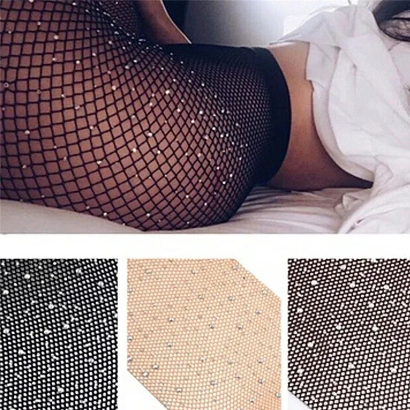 Fishnet 다이아몬드 팬티 스타킹 여성 패션 반짝 이는 그물 스타킹 여성 슬림 라인 석 메쉬 나일론 스타킹 스타킹