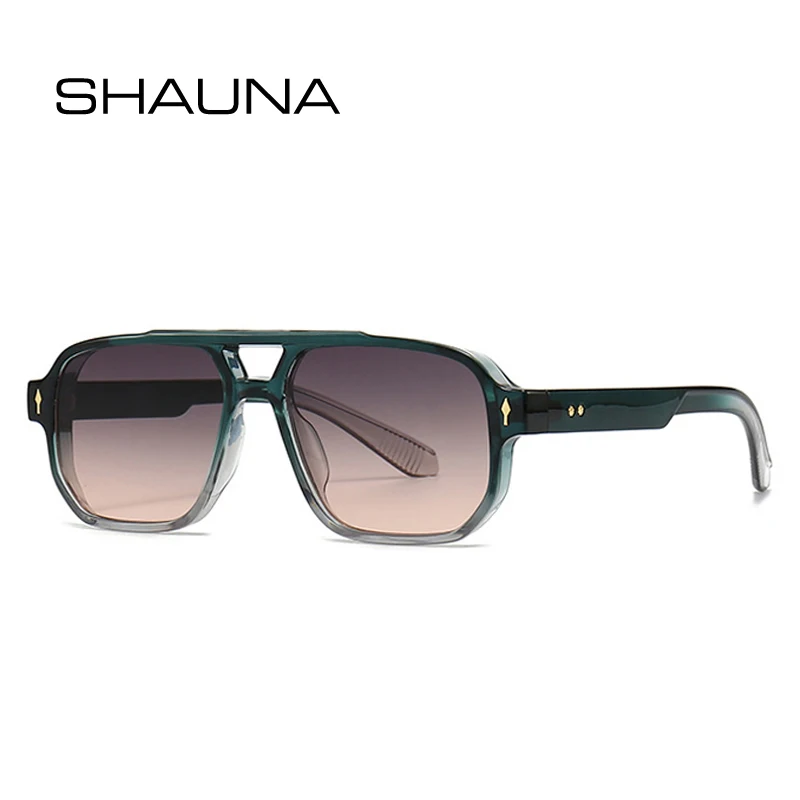 SHAUNA 레트로 더블 브릿지 스퀘어 선글라스 여성 그라디언트 쉐이드 UV400 패션 브랜드 디자이너 리벳 남성 선글라스 title=SHAUNA 레트로 더블 브릿지 스퀘어 선글라스 여성 그라디언트 쉐이드 UV400 패션 브랜드 디자이너 리벳 남성 선글라스 