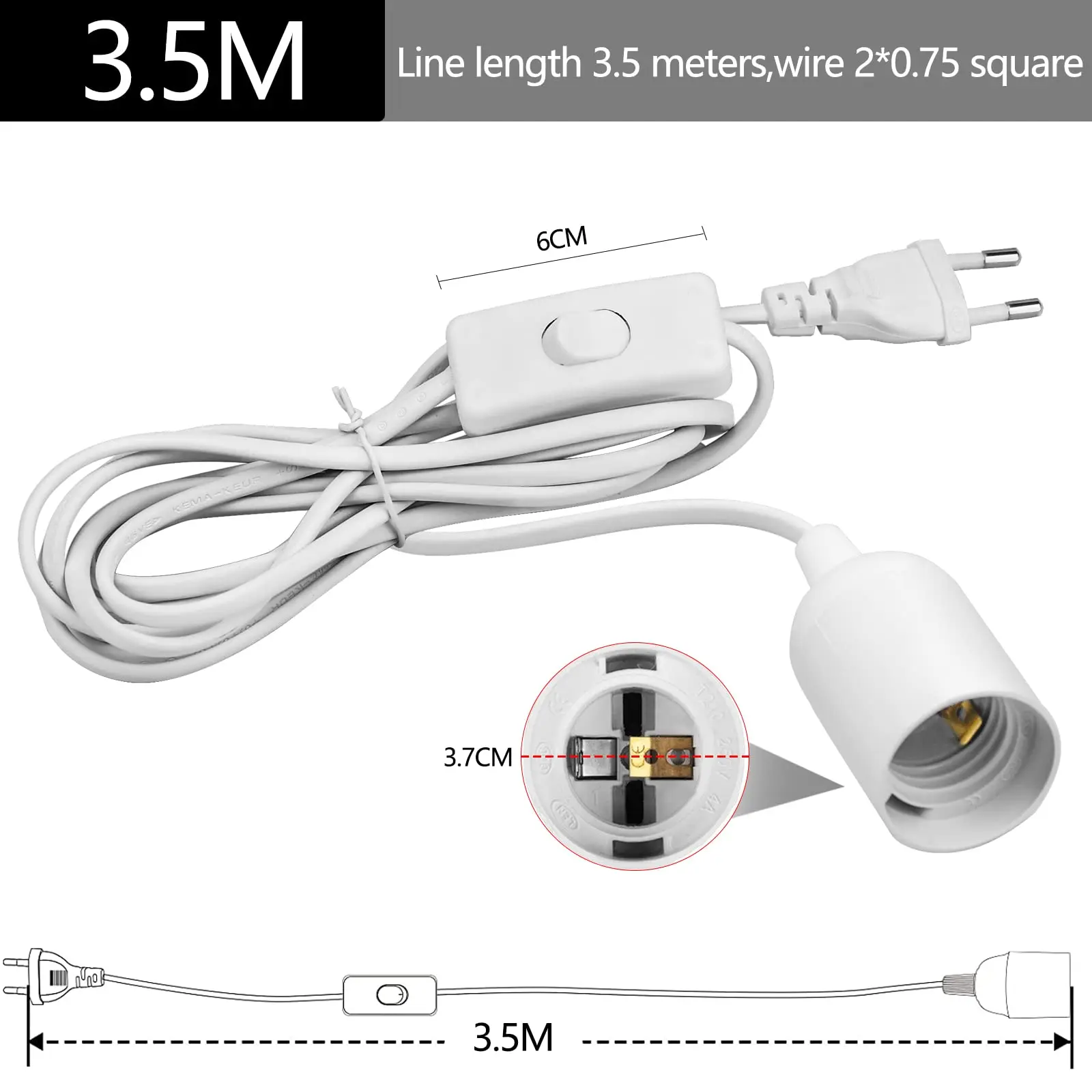 EU 플러그 3.5m 6m 전원 코드 케이블 펜던트 Led 전구 고정 장치 행글 램프 서스펜션 소켓 용 스위치 와이어가있는 E27 램프베이스 홀더