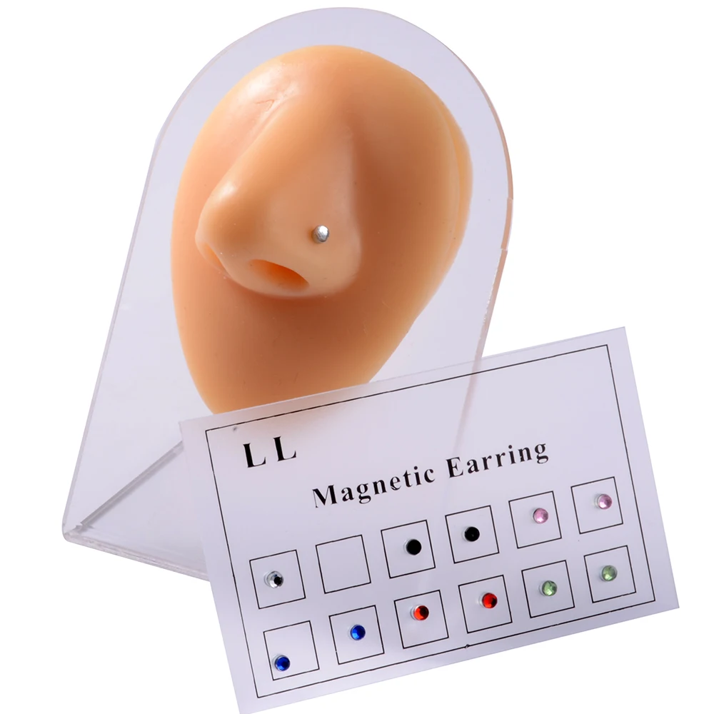 12PCS/카드 가짜 사기꾼 비 피어싱 자석 귀 Tragus 연골 립 Labret 스터드 코 링 쥬얼리 마그네틱 귀걸이