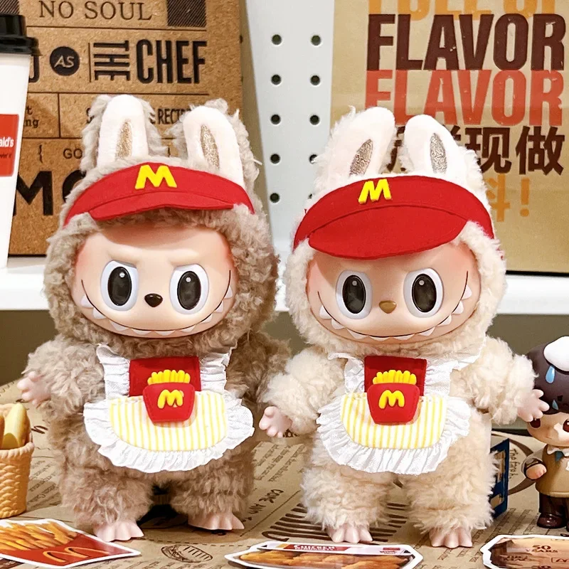 Labubu 17cm 옷 복장 액세서리 Labubu 인형 의류 아이 선물 감자 튀김 앞치마와 M 모자 EB19G