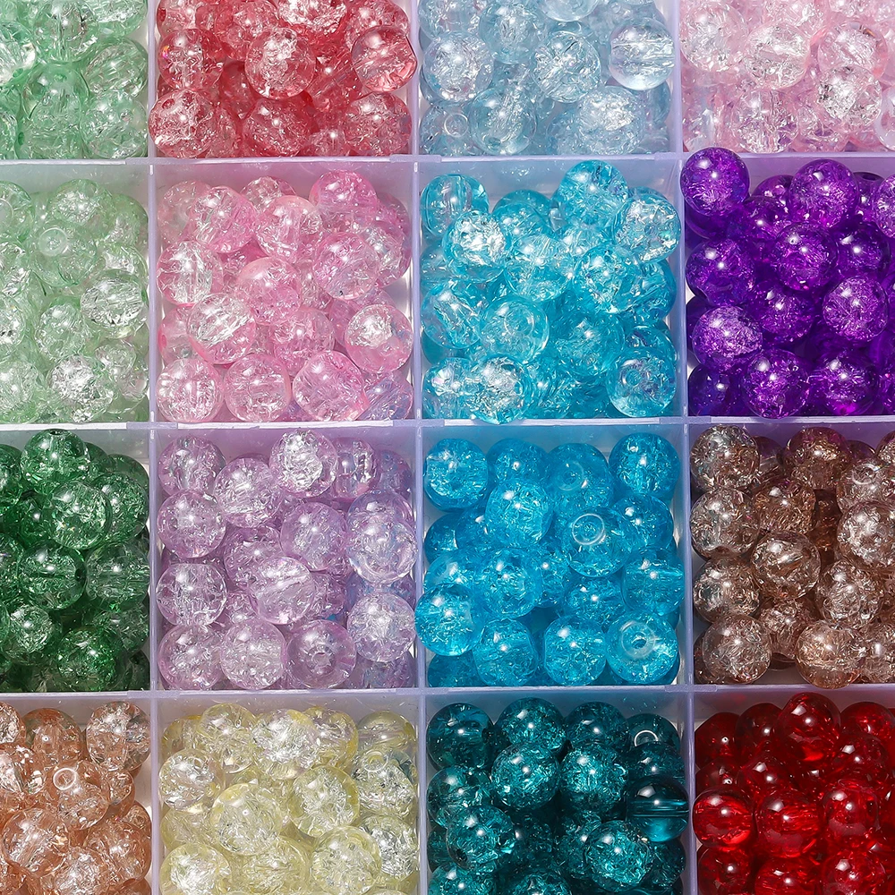 50/100pcs 8mm 유리 Crackle 구슬 보석에 대 한 느슨한 스페이서 비즈 DIY 수 제 귀걸이 팔찌 목걸이 액세서리 만들기