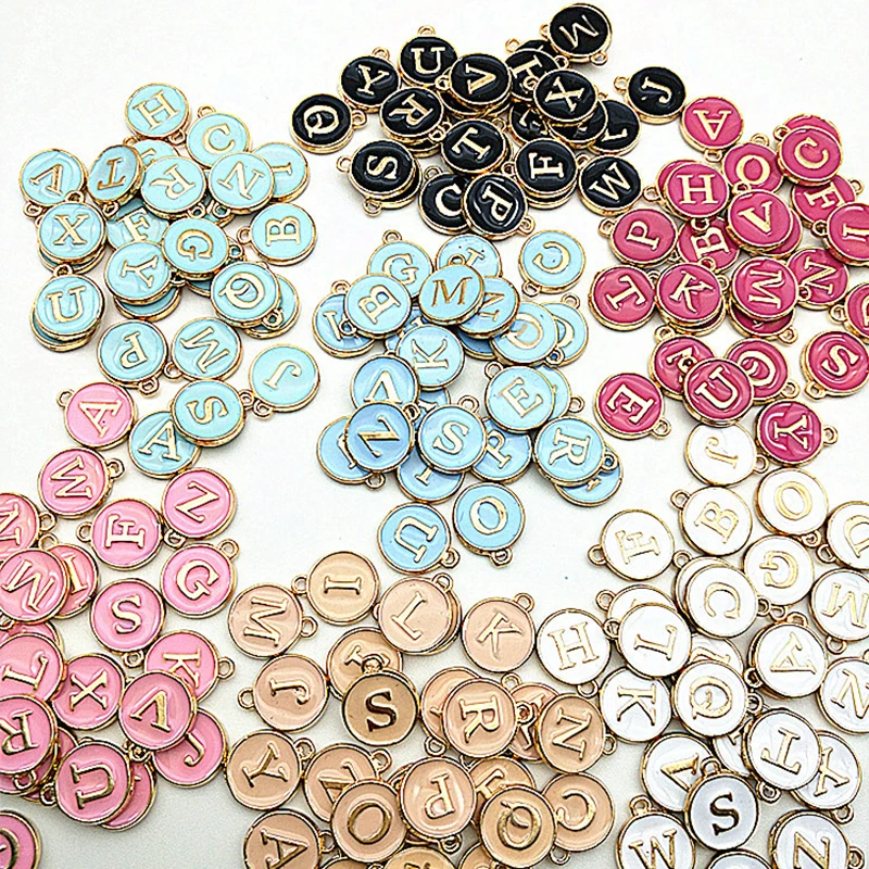 12x14 미리메터 A-Z 편지 매력 에나멜 매력 알파벳 초기 편지 수제 펜던트 Diy 팔찌 보석 만들기 도매
