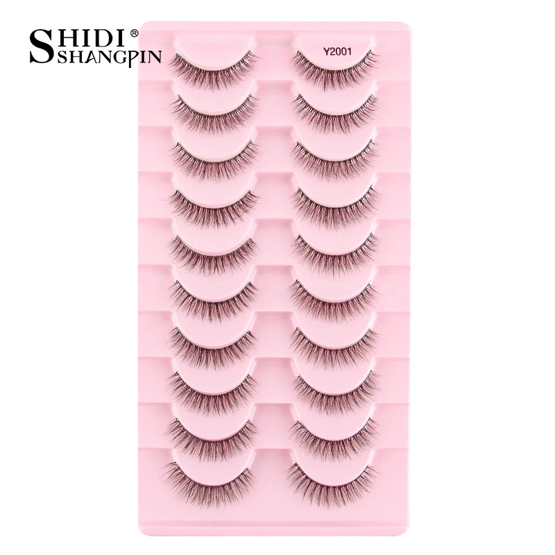 SHIDISHANGPIN 5/10Pairs 거짓 속눈썹 고양이 눈 속눈썹 속눈썹 확장 3D 밍크 반 속눈썹 자연 메이크업 faux Cils maquiagem