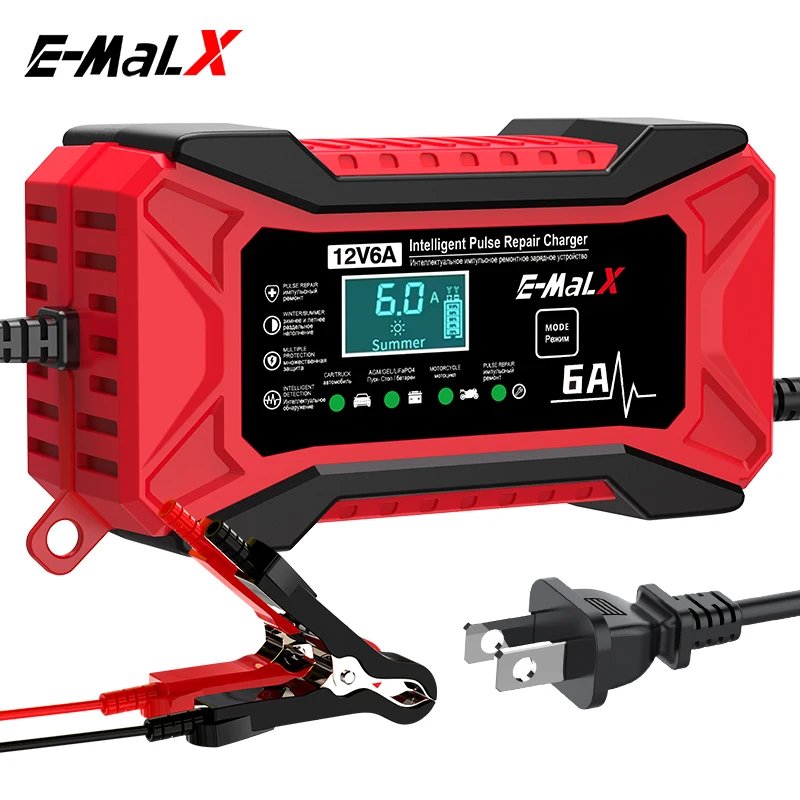 12V 6A 자동차 배터리 충전기 펄스 수리 LiFePO4 14.6V 스마트 빠른 충전 AGM 딥 사이클 젤 납산 충전기 자동 오토바이 title=12V 6A 자동차 배터리 충전기 펄스 수리 LiFePO4 14.6V 스마트 빠른 충전 AGM 딥 사이클 젤 납산 충전기 자동 오토바이 