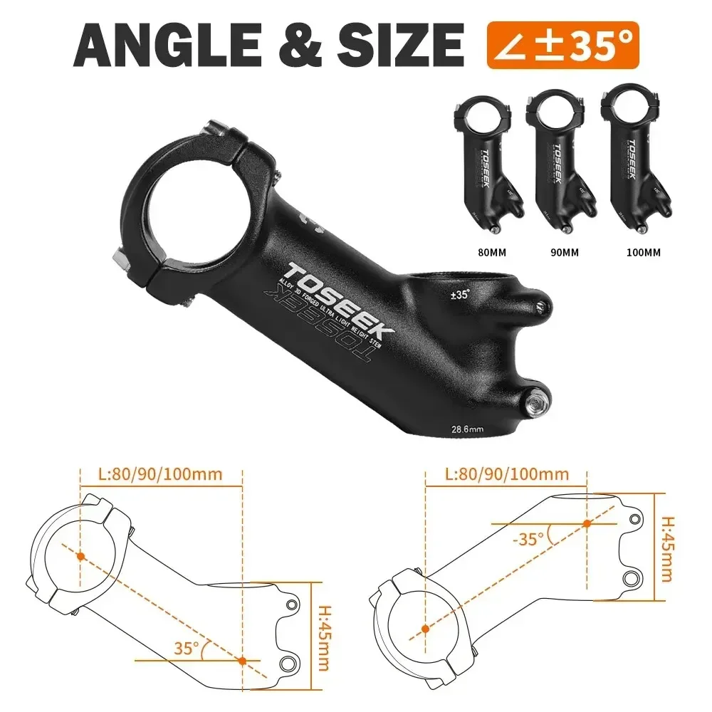 TOSEEK 자전거 핸들 줄기 60/70/80/90/100mm MTB 줄기 28.6mm 31.8mm 네거티브 전력 Mtb 경량 도로 자전거 테이블