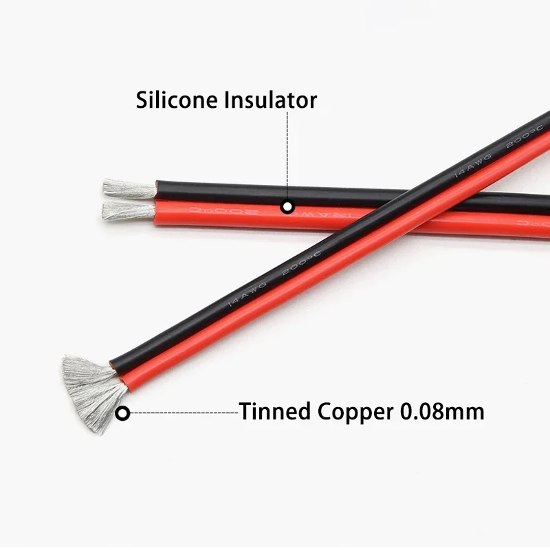 1/2/5M 구리 와이어 실리콘 고무 케이블 소프트 30 28 26 24 22 20 18 16 14 12 10 8 AWG 2 핀 유연한 DIY LED 커넥터 블랙 레드
