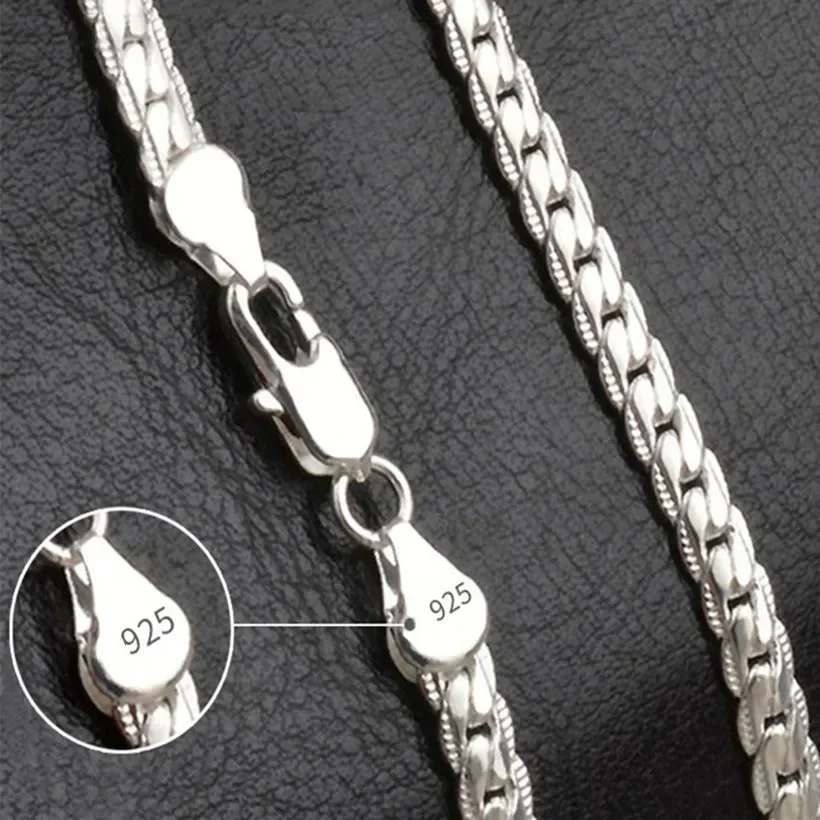 뜨거운 판매 고급 925 스털링 실버 5MM 18K 골드 전체 측면 체인 목걸이 여자 남자 패션 웨딩 약혼 쥬얼리