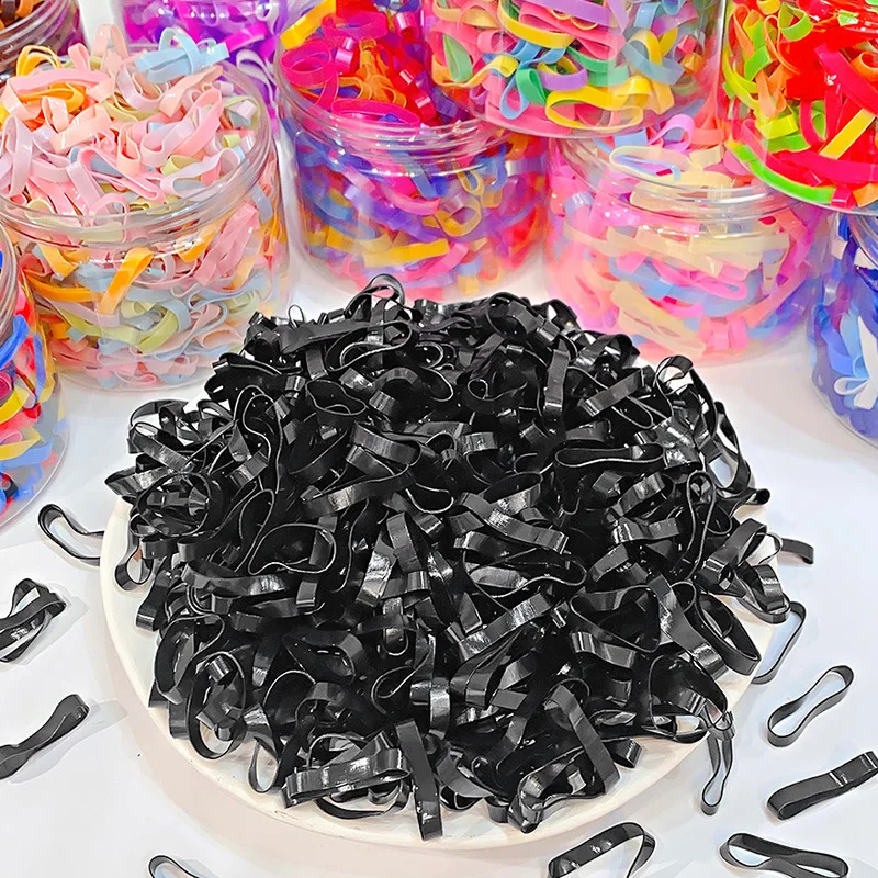 500PCS 여자를위한 업그레이드 된 두꺼운 탄성 헤어 밴드 여자 내구성 헤어 타이 고무 밴드 헤어 액세서리를 깨기 쉽지 않음