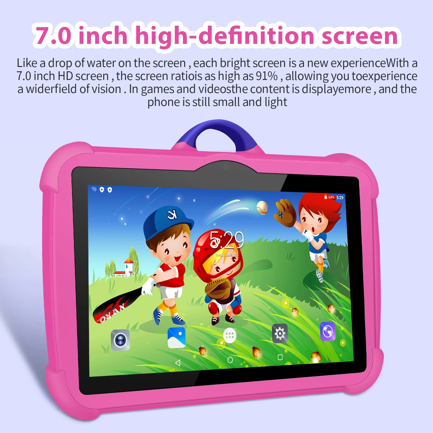 새로운 만화 패턴 어린이 태블릿 7 인치 쿼드 코어 4GB RAM 64GB ROM 안드로이드 학습 교육 게임 태블릿 어린이 선물