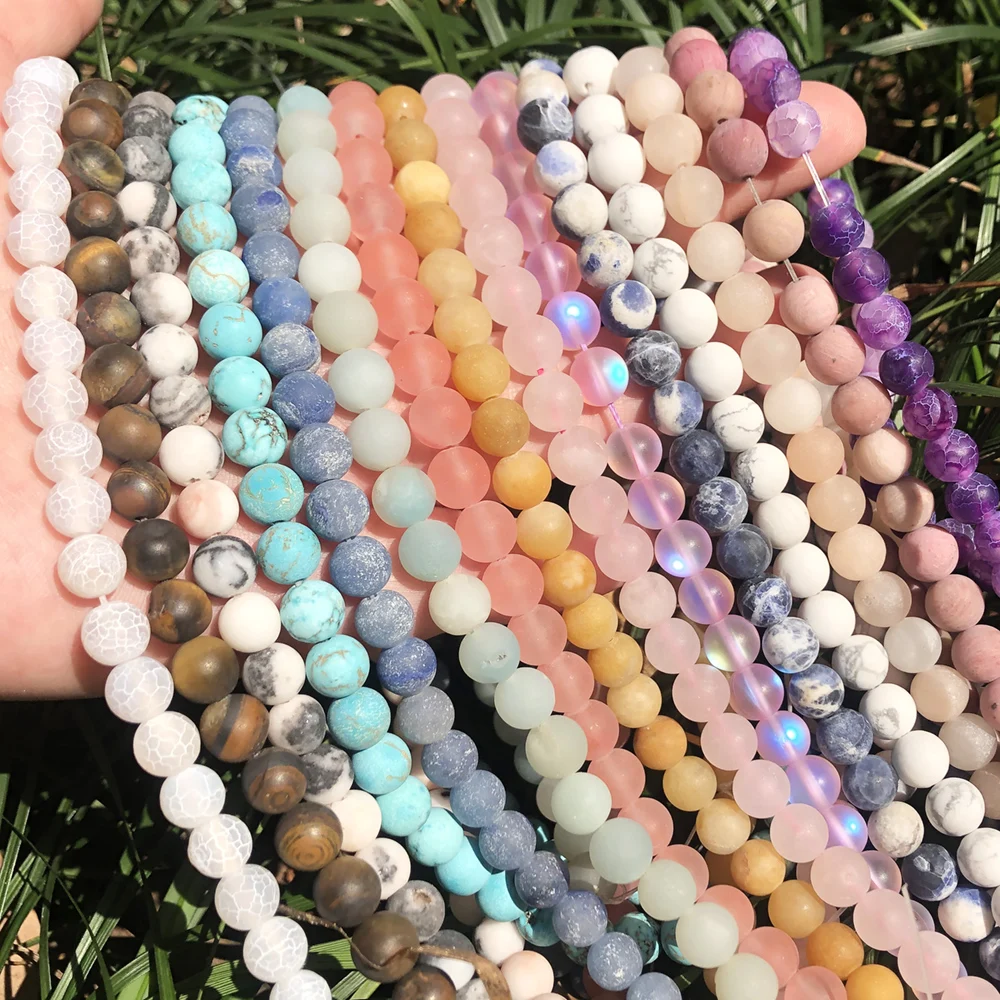 천연 석재 매트 Amazonite 라운드 비즈 보석 만들기 Perles 보석 루즈 비즈 Diy 팔찌 목걸이 15 