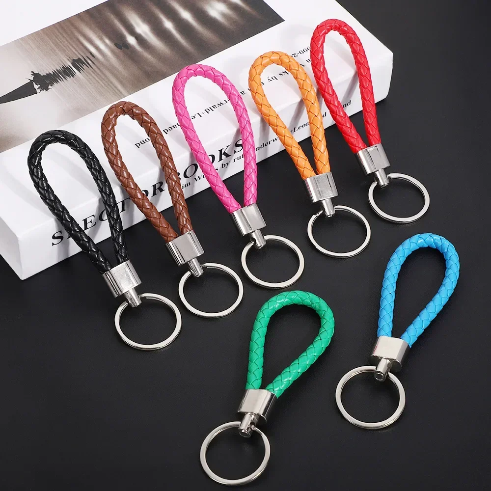 5PCS PU 가죽 로프 키 체인 금속 조직 독창성 성격 사용자 정의 이름 텍스트 열쇠 고리 자동차 모토 열쇠 고리 체인 선물