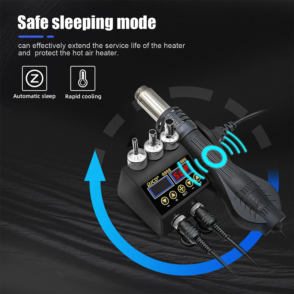 JCD 8898 납땜 스테이션 750W 2 in 1 납땜 인두 뜨거운 공기 총 재 작업 용접 스테이션 전화 BGA SMD 용접 수리 도구