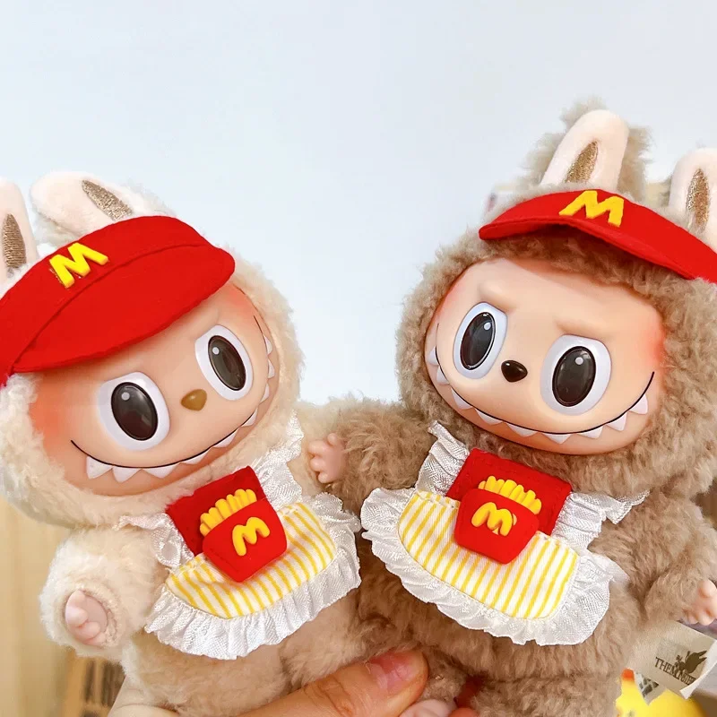 Labubu 17cm 옷 복장 액세서리 Labubu 인형 의류 아이 선물 감자 튀김 앞치마와 M 모자 EB19G