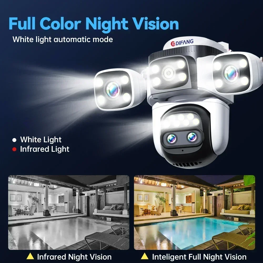 10K 20MP 홈 보안 WiFi 카메라 4렌즈 4화면 360 °   PTZ 10X 줌 CCTV 무선 감시 IP 캠 보안 보호