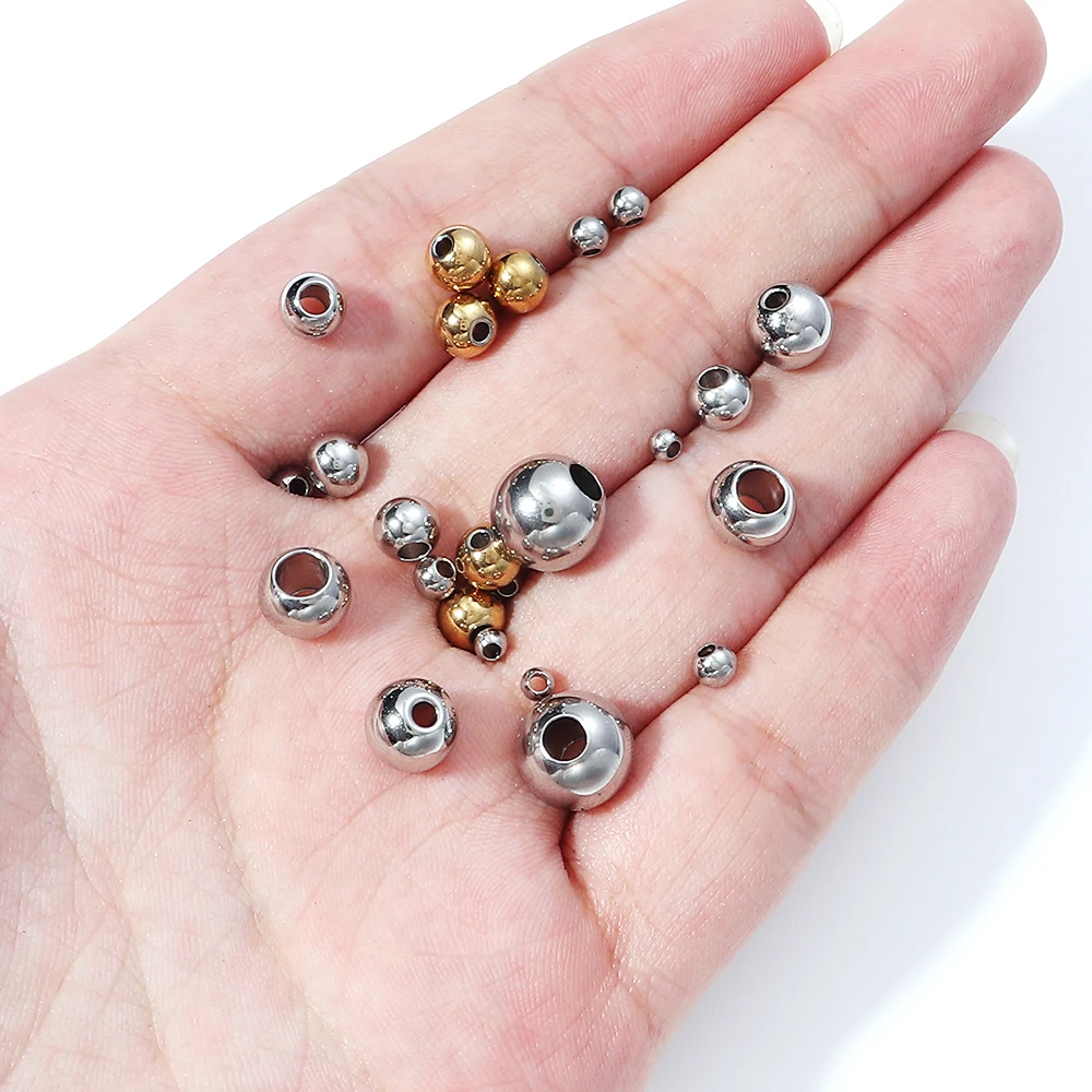 2mm 3mm-10mm 스테인레스 스틸 비즈 쥬얼리 만들기 느슨한 스페이서 비즈 볼 구멍 1.2-5mm 팔찌 쥬얼리 구성 요소 DIY