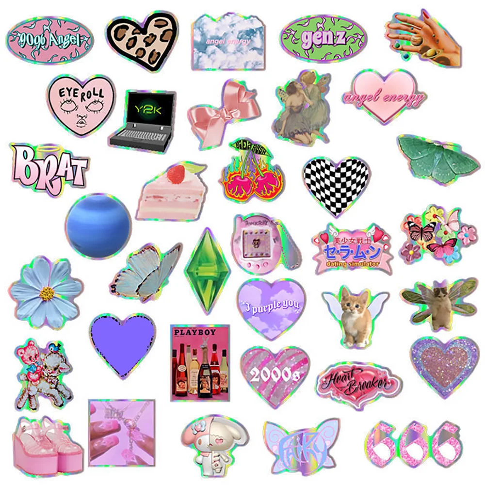 10/30/50PCS 레이저 Y2k 핑크 소녀 스티커 데칼 장식 가방 Scrapbooking 전화 노트북 편지지 귀여운 아이 장난감 스티커