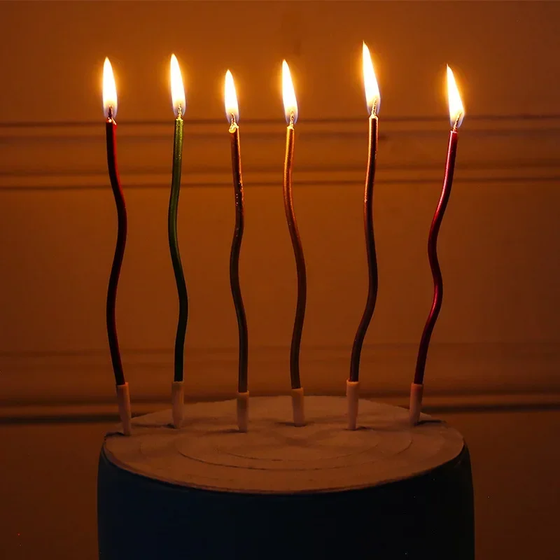 커브드 케이크 촛불 생일 베이비 샤워 컵케이크 장식, 웨딩 파티 장식 용품, 방 장식, 6 개