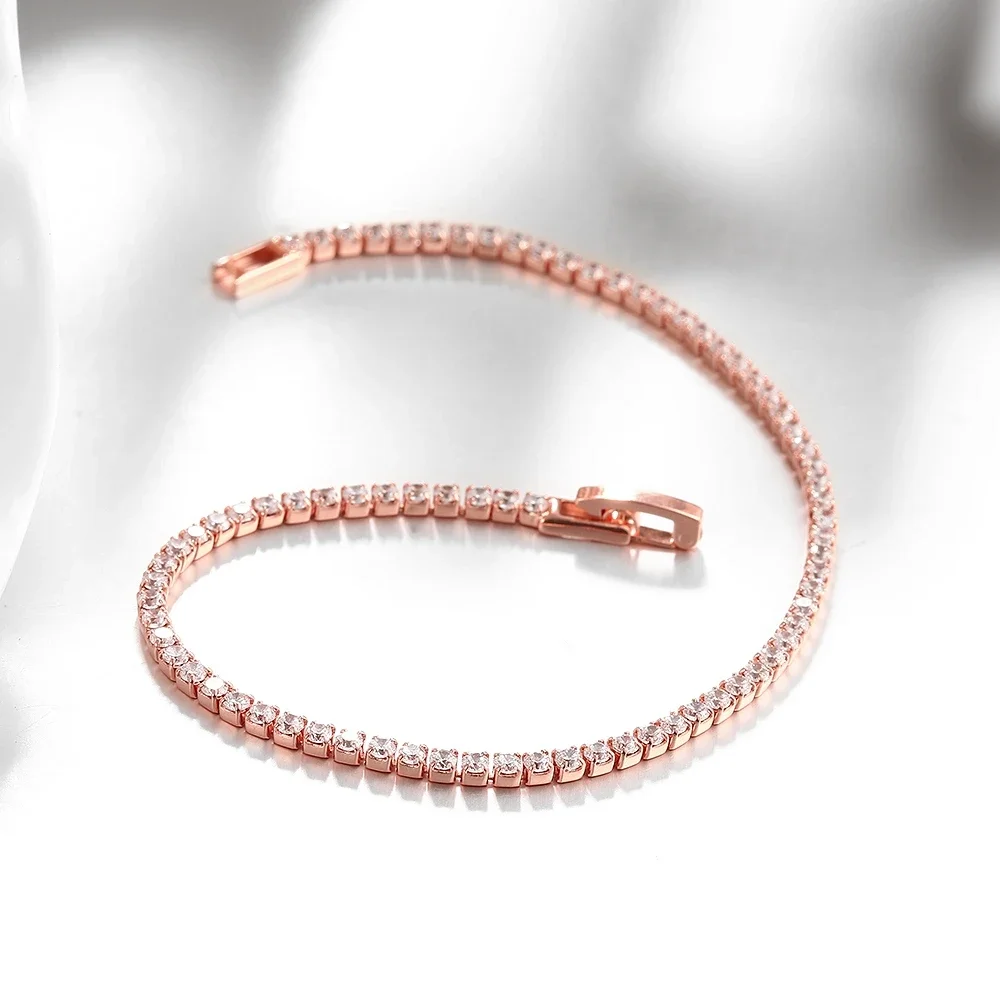 스털링 925 실버 주얼리 16cm ~ 19cm 테니스 팔찌 2mm 지르코니아 기념일 선물 정품 스털링 실버 팔찌