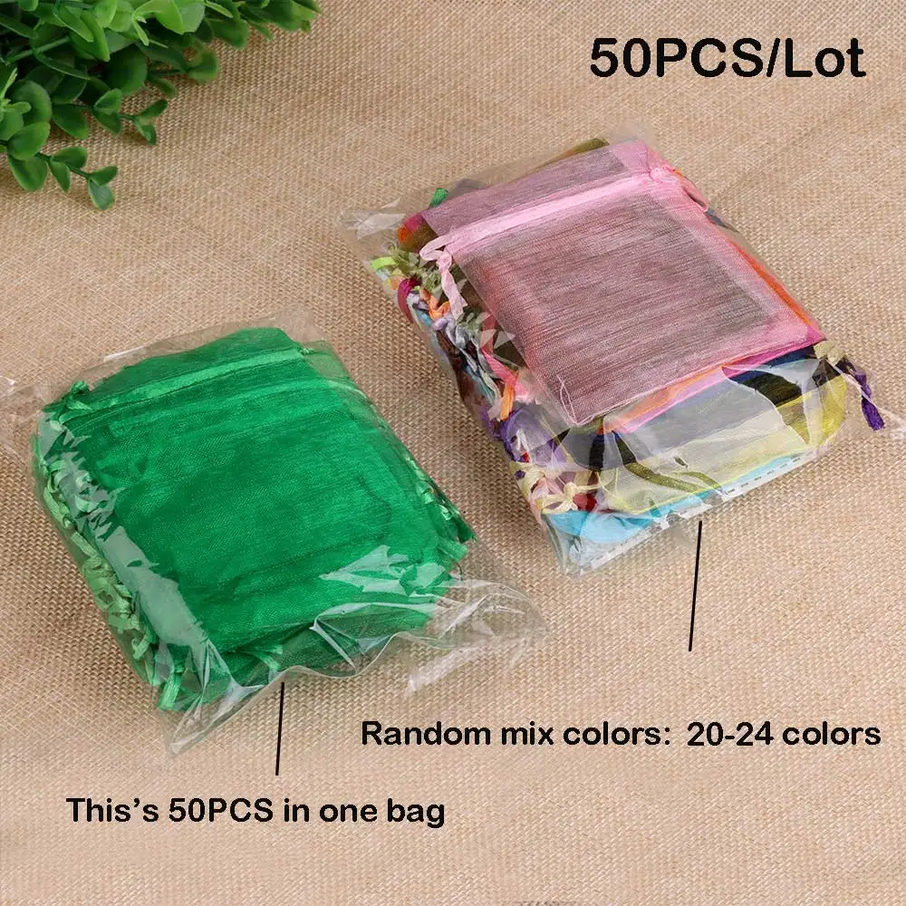 50/100 개/몫 보석에 대 한 Organza 선물 가방 결혼식 크리스마스 사탕 선물 가방 보석 포장에 대 한 24 색 Drawstring 파우치