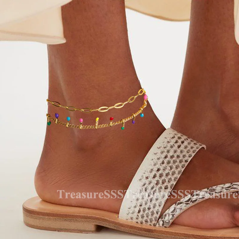 여성을위한 Anklets 여름 해변 액세서리 스테인레스 스틸 모조 진주 체인 Anklet 골드 컬러 다리 팔찌 Bodychain 선물