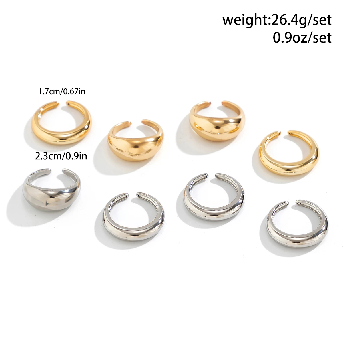 8 Pcs Chunky 오픈 부드러운 표면 반지 여성을위한 설정 유행 골드 컬러와 실버 컬러 혼합 손가락 반지 액세서리 패션