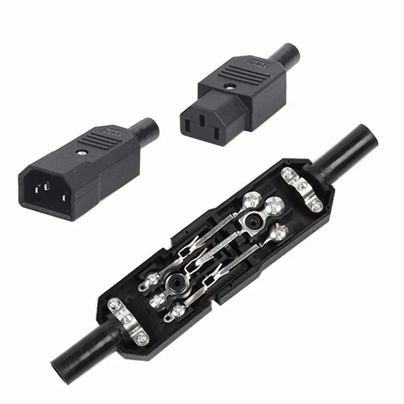IEC320 10A 250V 검정색 남성 여성 도킹 플러그 커넥터 Rewireable C13 C14 플러그 Rewirable Power Konektor 3 핀 AC 소켓