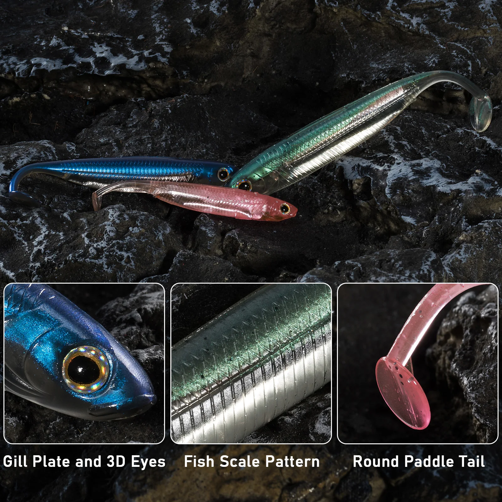 Dr.Fish 5/6pcs 낚시 부드러운 플라스틱 미끼 실리콘 미끼 패들 테일 쉐드 웜 Swimbaits 민물베이스 송어 70mm 80mm 100mm