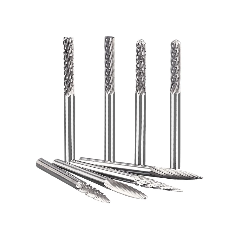 텅스텐 카바이드 로터리 파일 경질 합금 로터리 버 드릴 비트 조각 커터 3mm 생크 그라인딩 헤드