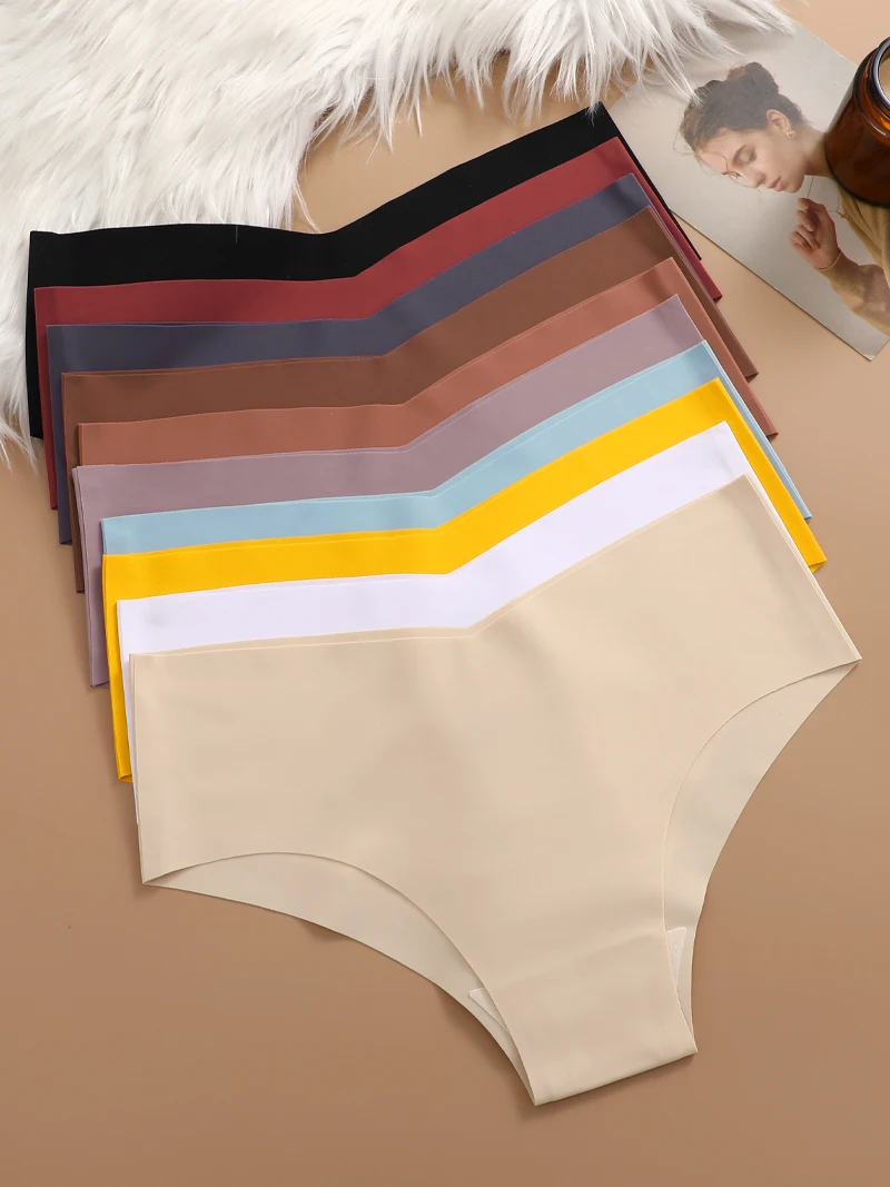 FINETOO 7PCS 여성 울트라 얇은 속옷 팬티 원활한 팬티 섹시한 V-허리 아늑한 스트레치 란제리 여성 솔리드 컬러 Intimates