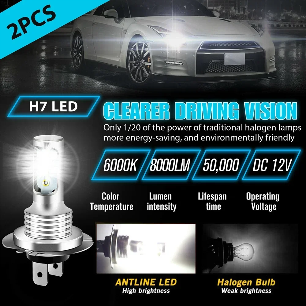 4 PCS H7 LED 헤드 라이트 전구 높은 낮은 빔 6000K 슈퍼 화이트 조명 자동차 안개 조명 자동 DRL H4 H8 H8 H11 Cob 칩 12V 24V 80W