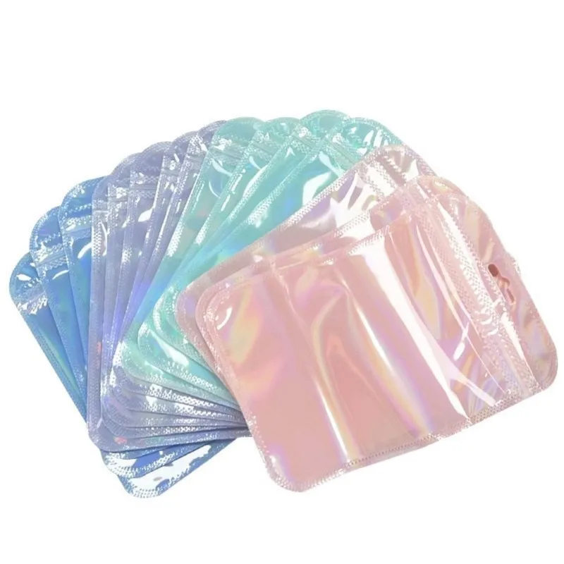 50pcs 홀로그램 지퍼 구슬 귀걸이에 대 한 작은 보석 가방 주머니 음식 저장소 중소 기업 기업가 포장 디스플레이