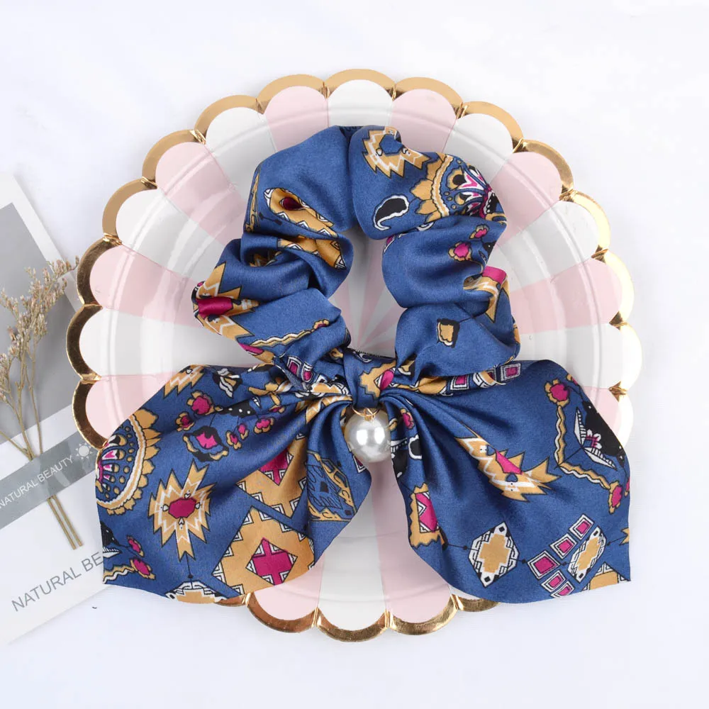 여자를위한 새로운 시폰 Bowknot 탄성 헤어 밴드 여자 솔리드 컬러 Scrunchies 머리띠 헤어 넥타이 포니 테일 홀더 헤어 액세서리