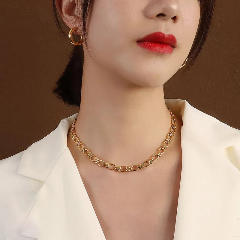 여성을위한 EILIECK 316L 스테인레스 스틸 금속 체인 목걸이 패션 18K 골드 도금 목 체인 방수 보석 레이디 선물
