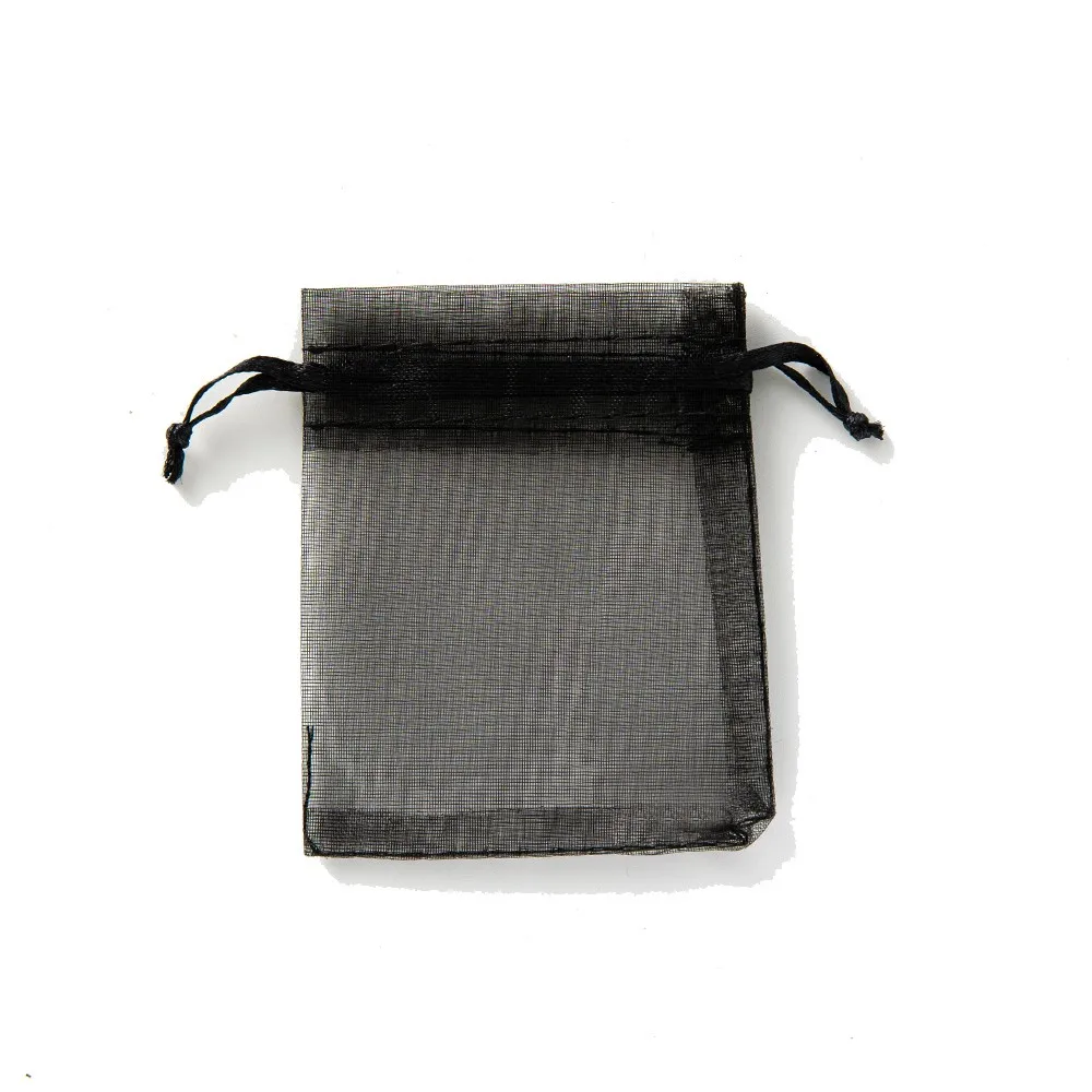50Pcs 5x7 7x9 9x12cm 블랙 쉬어 Organza Drawstring 선물 가방 결혼식 생일 파티 호의 파우치 쥬얼리 디스플레이 포장