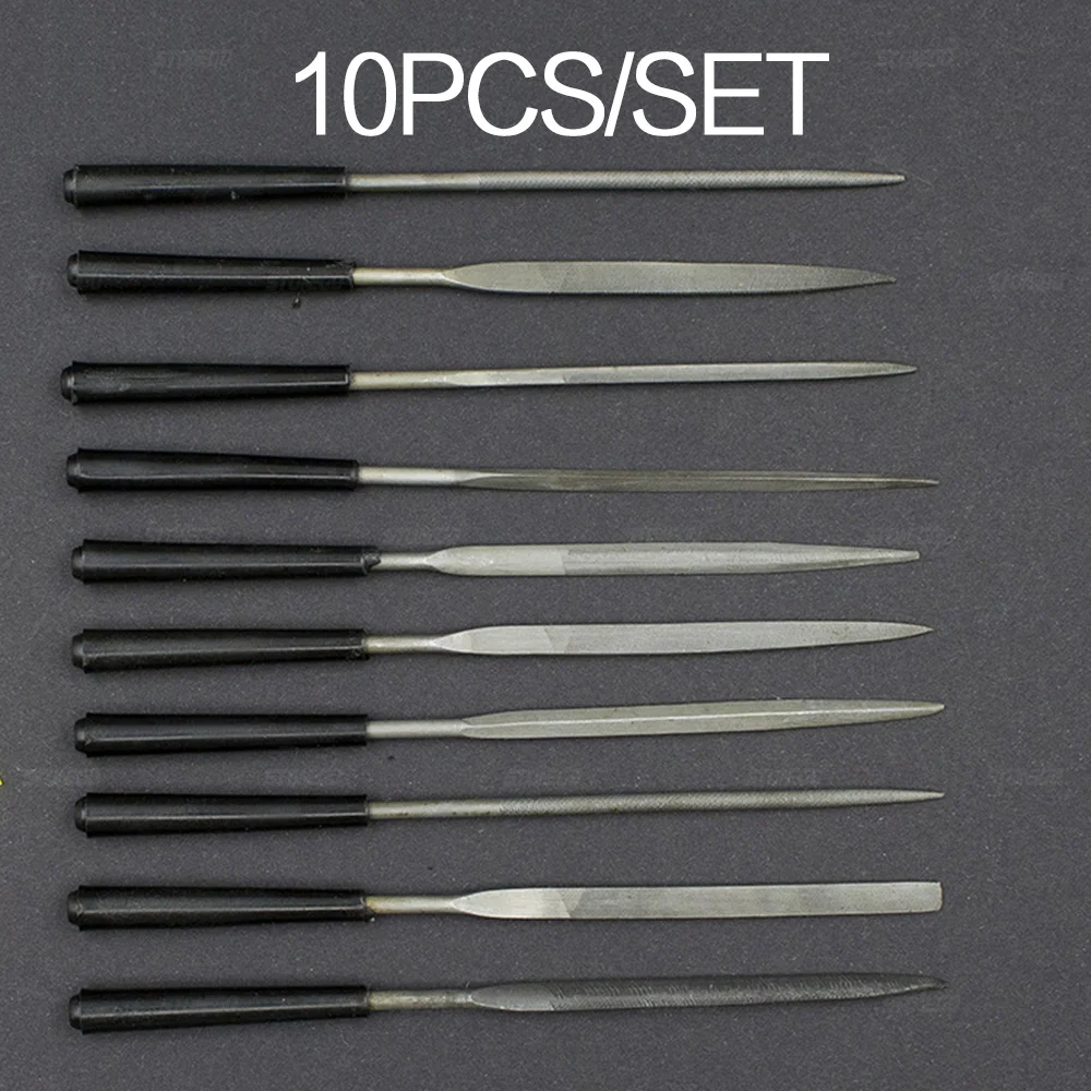 STONEGO 바늘 파일 세트, 5PCS/10PCS, 3x140mm, 보석상, 다이아몬드 조각, 금속, 유리 및 석재 공예, 수공구용