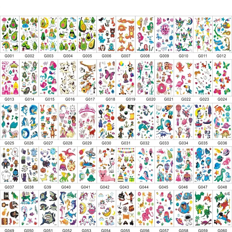 60PCS 어린이를위한 새로운 임시 문신 스티커 어린이 방수 문신 축제 glitters 얼굴 소녀 소년 어린이 미니 가짜 문신