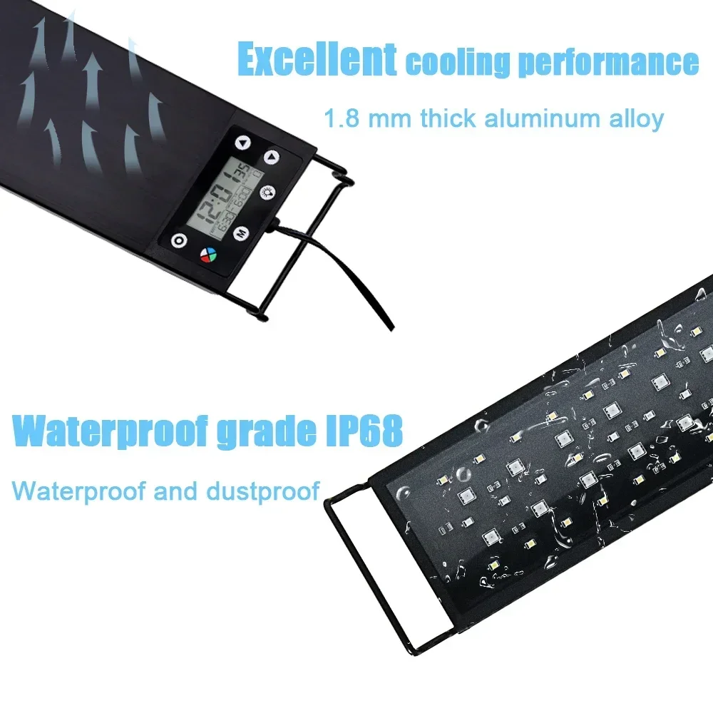 어항 24/7 풀 스펙트럼 LED 조명, 30-60cm, 수족관 장식, 수생 식물 성장 램프, IP68 방수 100V-240V
