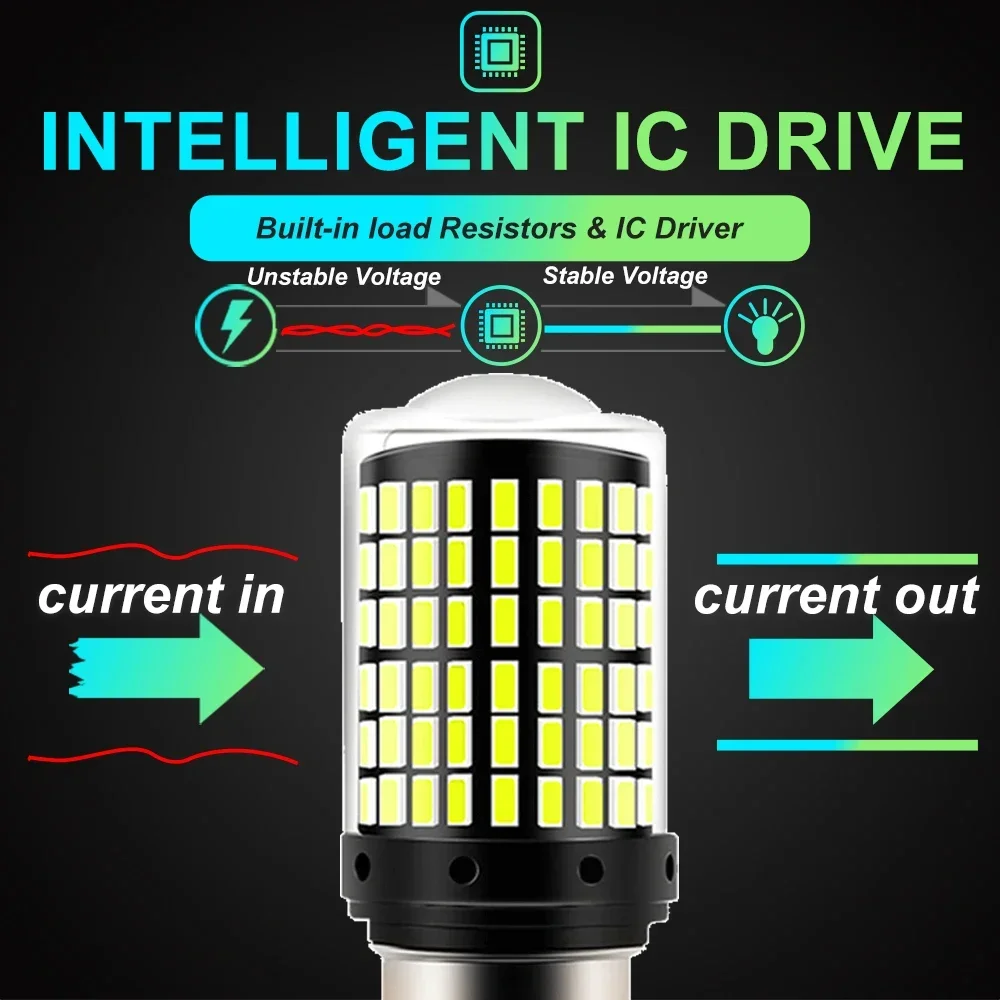 2pcs 1156 BA15S P21W BAU15S PY21W 7440 W21W P21/5W 1157 BAY15D 7443 3157 LED 전구 144smd CanBus 램프 역방향 회전 신호등