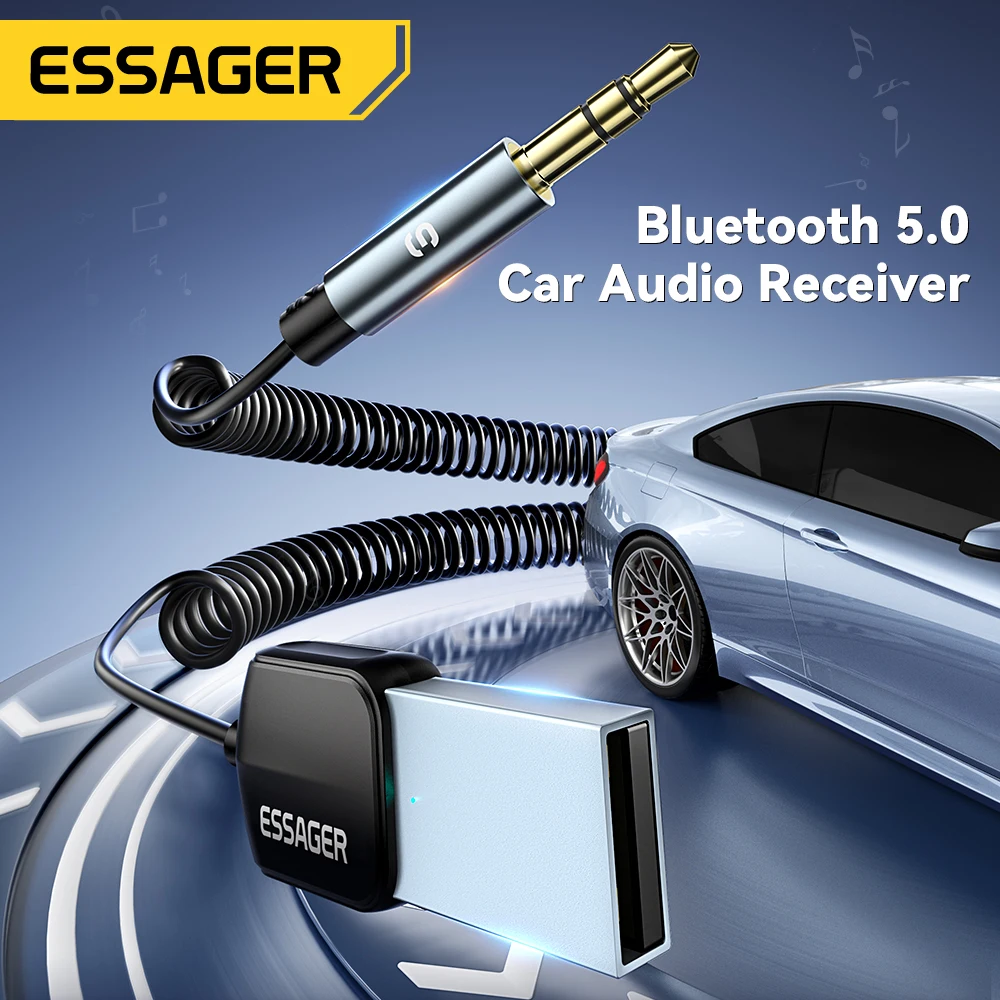 Essager USB 블루투스 5.0 수신기 Aux 블루투스 어댑터 자동차 3.5mm 잭 스피커 자동 Handfree 자동차 오디오 음악 송신기