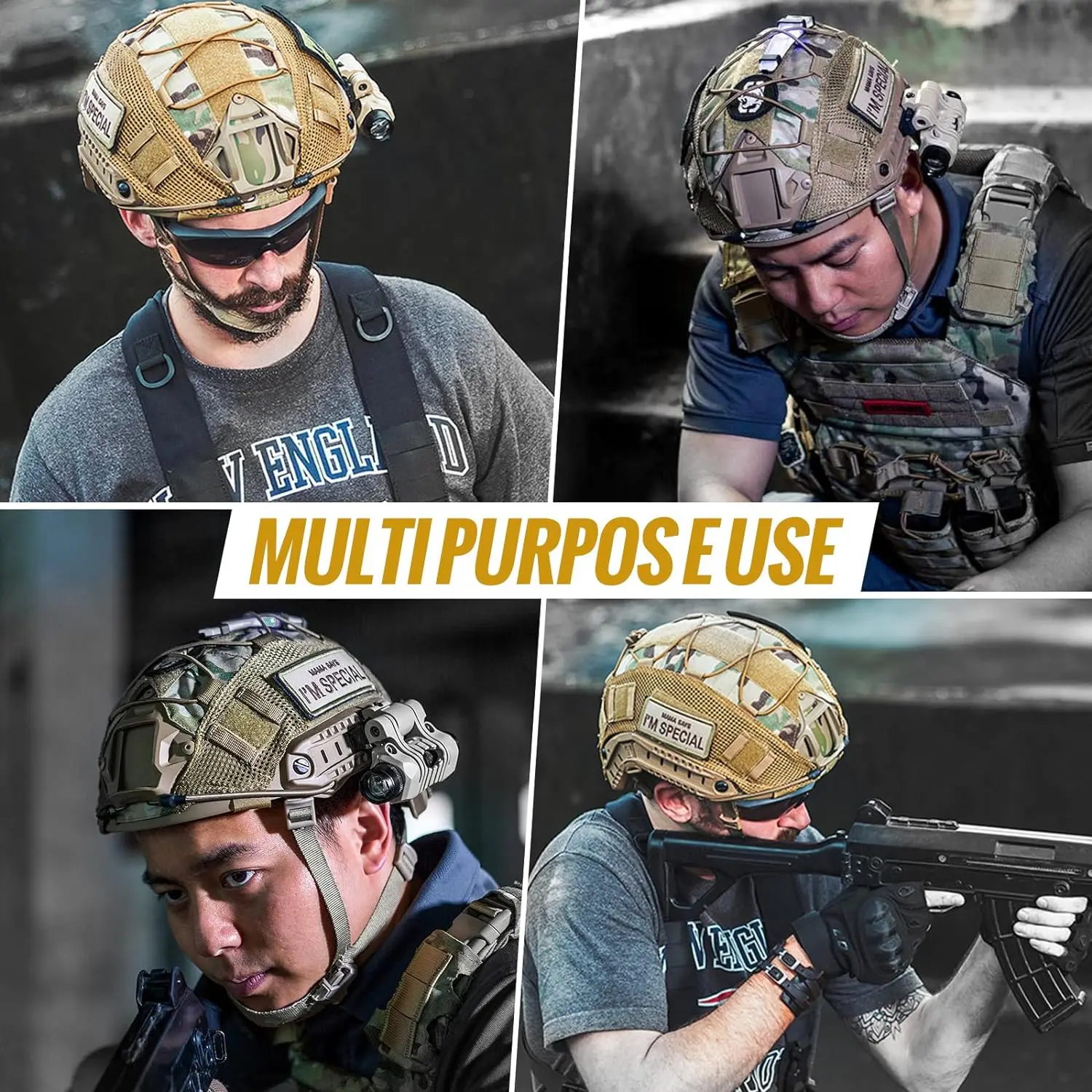 BOOIU 전술 헬멧 커버 빠른 MH PJ BJ OPS 코어 천 헬멧 Airsoft Paintball Camo 탄성 코드가있는 군용 헬멧 커버