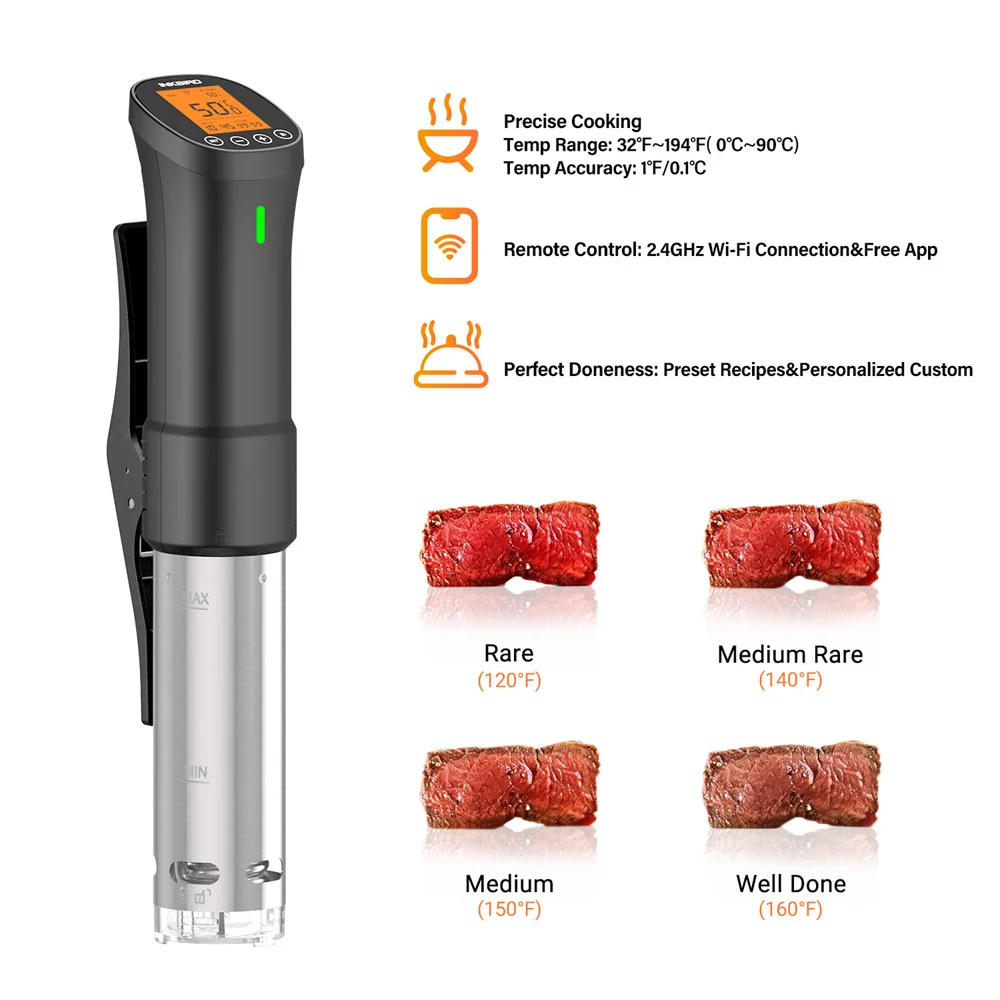 INKBIRD 요리용 수비드 ISV-200W Wi-Fi 정밀 쿠커, 강력하고 내구성 있는 침수 순환기, 스테인리스 스틸 부품 포함