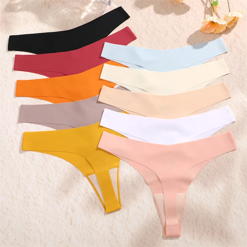 FINETOO 3PCS 여성 아이스 실크 원활한 속옷 팬티 섹시한 V-허리 스포츠 가죽 끈 낮은 상승 10 Soild 색상 통기성 g-문자열
