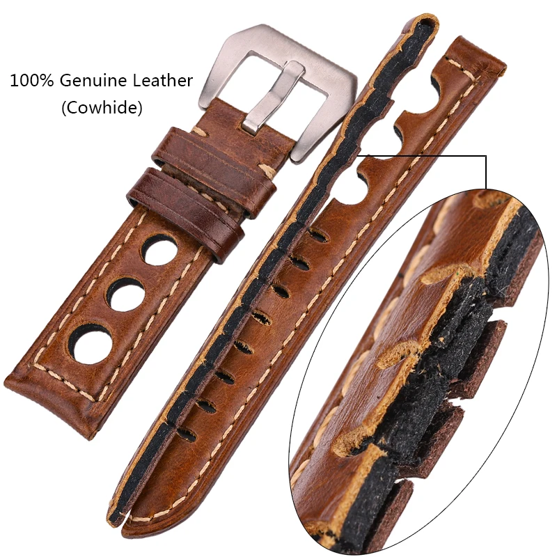 쇠가죽 채찍으로 치다 시계 스트랩 팔찌 빈티지 정품 가죽 20mm 22mm 24mm 시계 밴드 여성 남성 패션 시계 밴드 벨트 핀 버클
